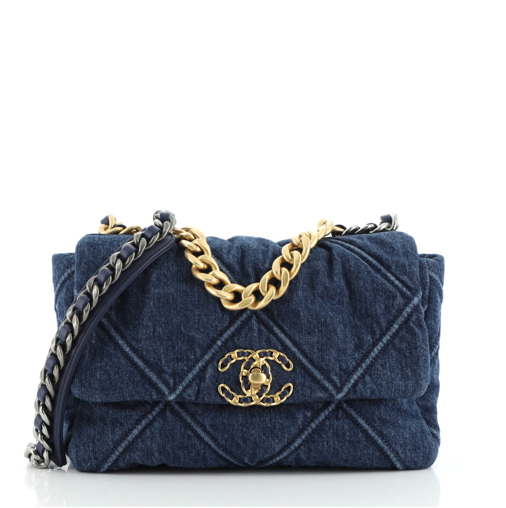Chanel 2022 Denim Medium 19 Flap Bag w/ Tags - Blue Crossbody Bags