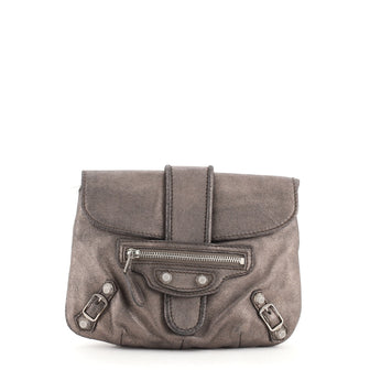 Balenciaga Flap Pouch Clutch Giant Studs Metallic Leather