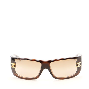 Chanel Crystal CC Rectangular Sunglasses Tortoise Acetate