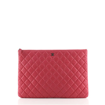 Chanel O Case Clutch Quilted Perforated Lambskin Large