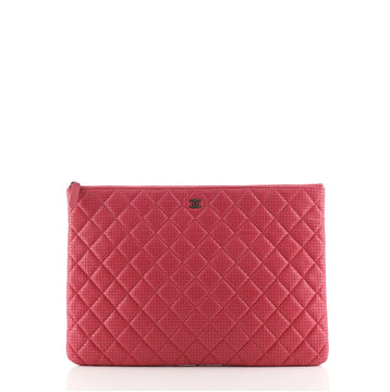Chanel O Case Clutch Quilted Perforated Lambskin Large