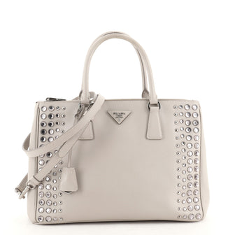 Prada Galleria Double Zip Tote Studded Saffiano Leather Medium
