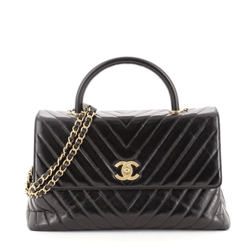 Chanel Coco Top Handle Bag Chevron Calfskin Large