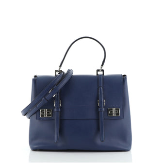 Prada Half Flap Double Turn Lock Satchel Saffiano Leather Large