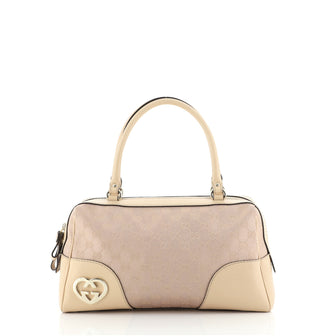 Gucci Lovely Hearts Interlocking G Bowler Bag GG Canvas Medium