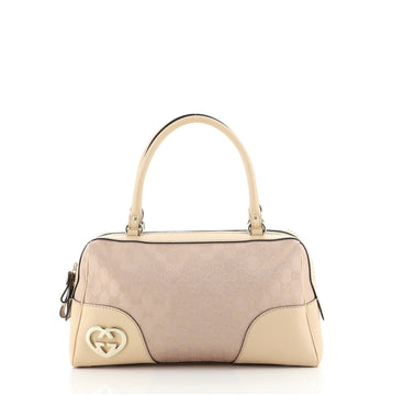 Gucci Lovely Hearts Interlocking G Bowler Bag GG Canvas Medium