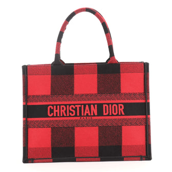Christian Dior Book Tote Plaid Canvas Small