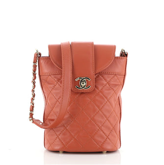 Chanel CC Lock Flap Bucket Bag Quilted Lambskin Small