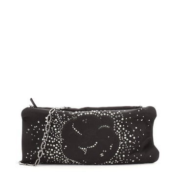 Chanel Camellia Diamante Convertible Clutch Crystal Embellished Satin Small
