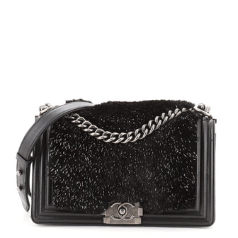 Chanel Boy Flap Bag Fur with Leather Old Medium