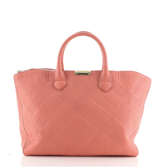 Burberry Dewsbury Convertible Tote Check Embossed Leather Medium