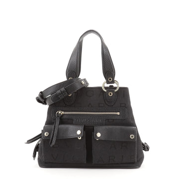 Bvlgari Double Front Pocket Convertible Tote Canvas with Leather Small
