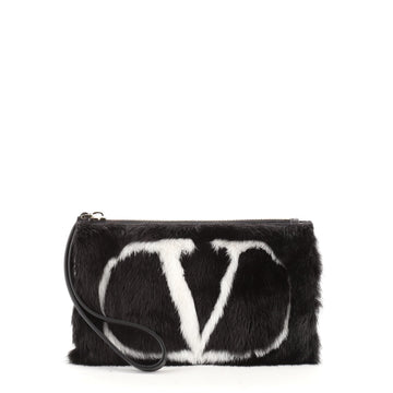 Valentino VLogo Wristlet Clutch Fur and Leather