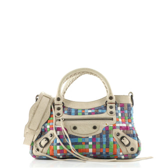 Balenciaga First Classic Studs Bag Woven Multicolor Leather