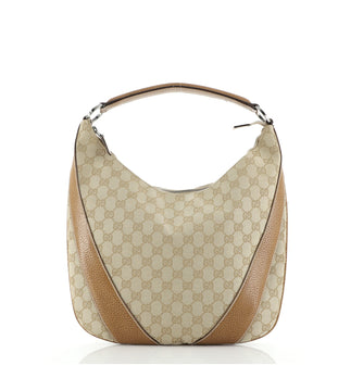 Gucci Vintage Zip Shoulder Bag GG Canvas with Leather Large