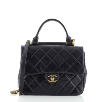 Chanel Gold Bar Top Handle Bag Quilted Aged Calfskin Medium
