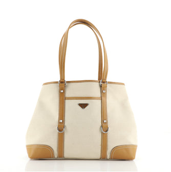 Prada Belted Open Tote Canvas with Leather Large