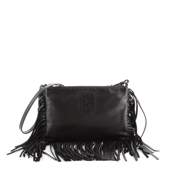 Saint Laurent Classic Monogram Fringe Zip Crossbody Bag Leather Small
