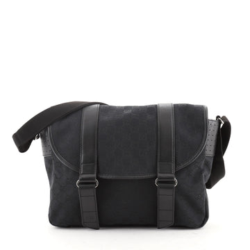 Gucci Double Belt Flap Messenger GG Canvas with Perforated Leather Medium