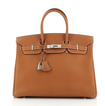 Hermes Birkin Handbag Brown Fjord with Palladium Hardware 35
