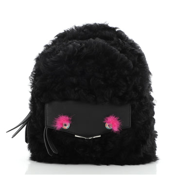 Fendi Monster Pocket Backpack Shearling with Leather Mini