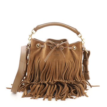 Saint Laurent Fringe Emmanuelle Bucket Bag Suede Small