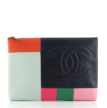 Chanel O Case Clutch Colorblock Leather Large