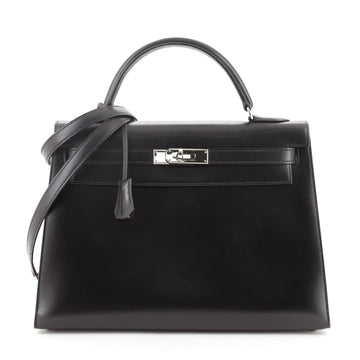 Hermes Kelly Handbag Black Box Calf with Palladium Hardware 32