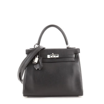 Hermes Kelly Handbag Black Swift with Palladium Hardware 25