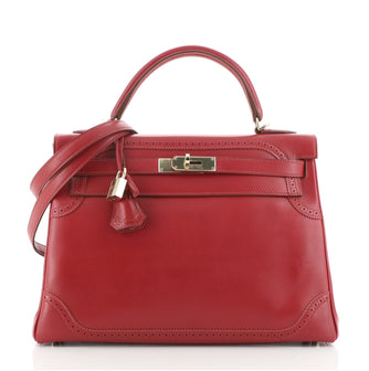 Hermes Kelly Ghillies Handbag Red Tadelakt with Gold Hardware 32