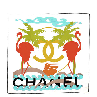 Chanel Flamingo Logo Scarf Printed Silk