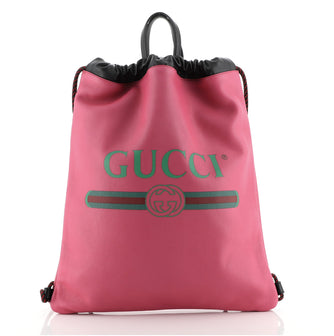 Gucci Logo Drawstring Backpack Printed Leather Large