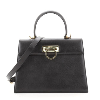 Salvatore Ferragamo Gancini Convertible Top Handle Bag Saffiano Leather Medium
