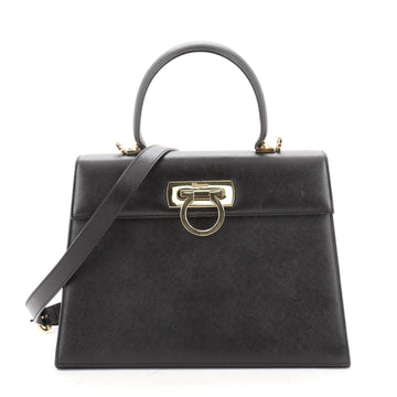 Salvatore Ferragamo Gancini Convertible Top Handle Bag Saffiano Leather Medium