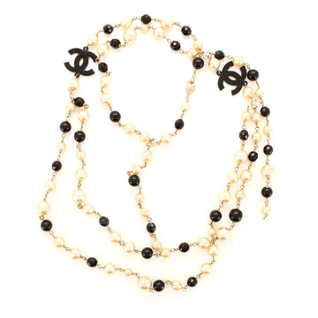 Chanel CC Long Necklace Faux Pearls, Beads and Metal with Enamel