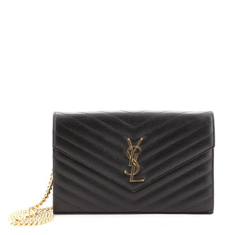 Saint Laurent Classic Monogram Wallet on Chain Matelasse Chevron Leather Small