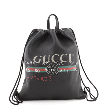 Gucci Logo Drawstring Backpack Printed Leather Large