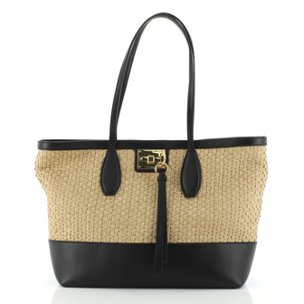 Salvatore Ferragamo Studio Tote Straw and Leather Medium