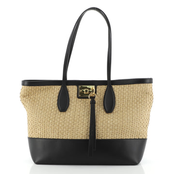Salvatore Ferragamo Studio Tote Straw and Leather Medium
