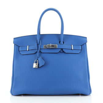 Hermes Birkin Handbag Blue Togo with Palladium Hardware 35
