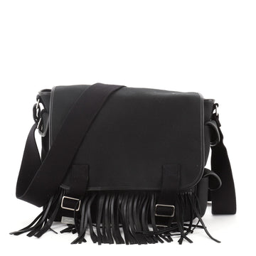 Saint Laurent Fringe Flap Messenger Bag Canvas with Leather Medium
