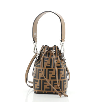 Fendi Mon Tresor Bucket Bag Zucca Embossed Leather Mini