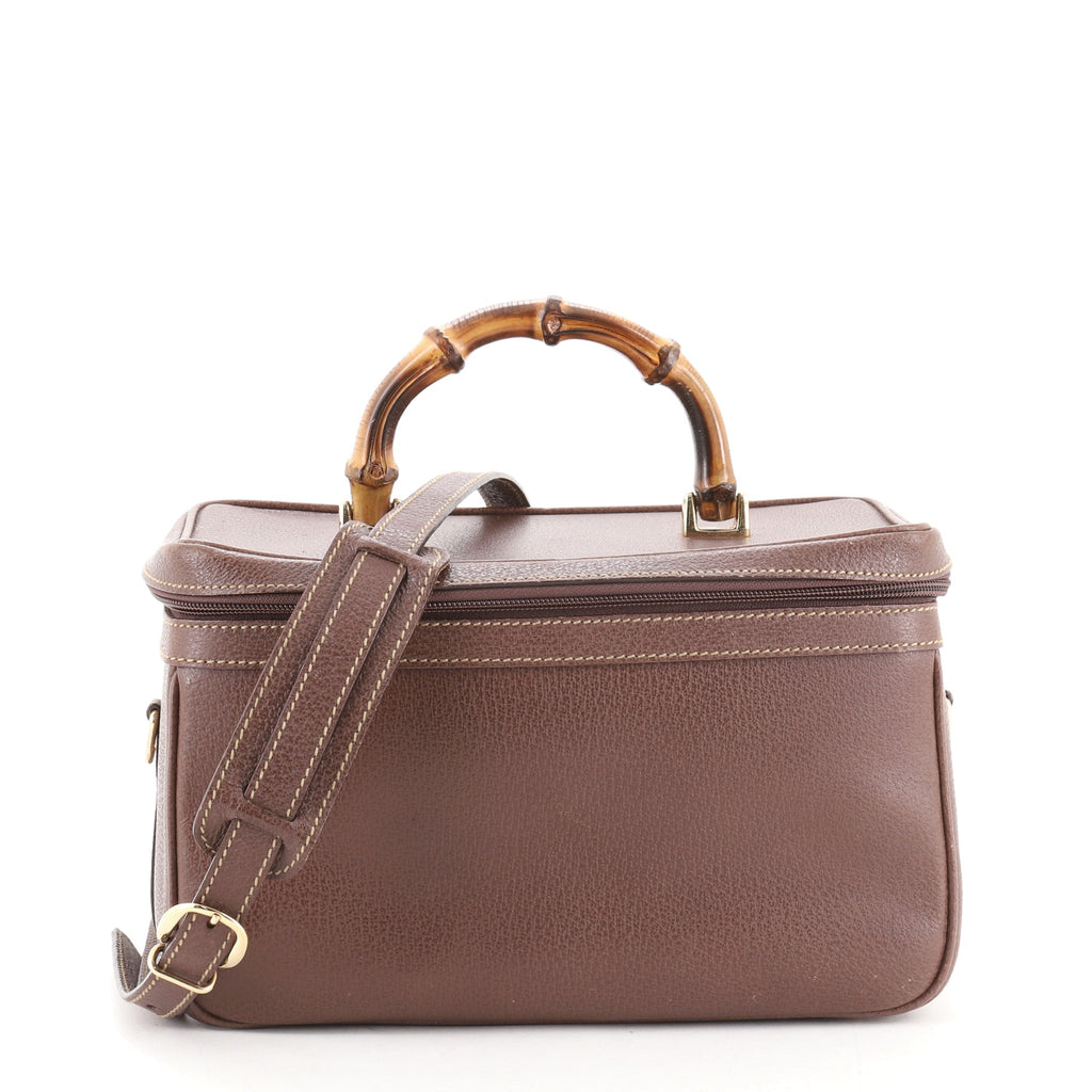 Gucci Vintage Bamboo Vanity Case Leather Medium Brown 6140225