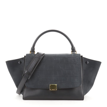 Celine Trapeze Bag Crocodile Embossed Nubuck Small