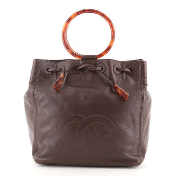 Chanel Vintage CC Resin Handle Drawstring Bucket Bag Lambskin Medium