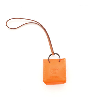 Hermes Orange Shopping Bag Charm Milo Lambskin and Swift