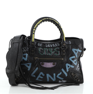 Balenciaga City Graffiti Classic Studs Bag Leather Small
