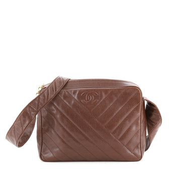 Chanel Vintage CC Camera Shoulder Bag Diagonal Quilted Caviar Medium