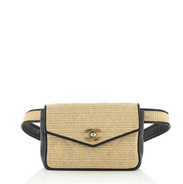 Chanel Vintage CC Envelope Waist Bag Woven Straw and Leather Small