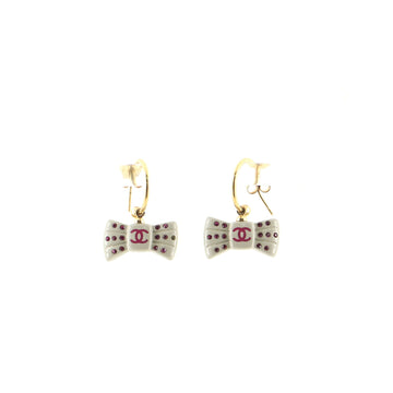Chanel CC Bow Drop Hoop Earrings Metal with Crystal
